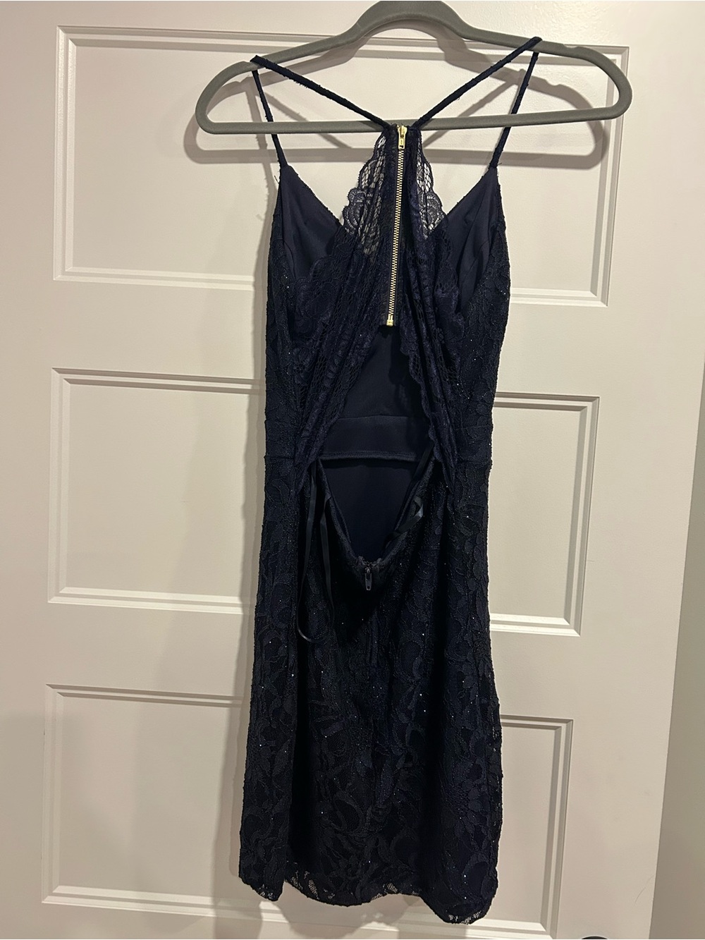 Betsey Johnson Navy Lace Midi Dress with Sparkle Accents - Picture 3 of 6